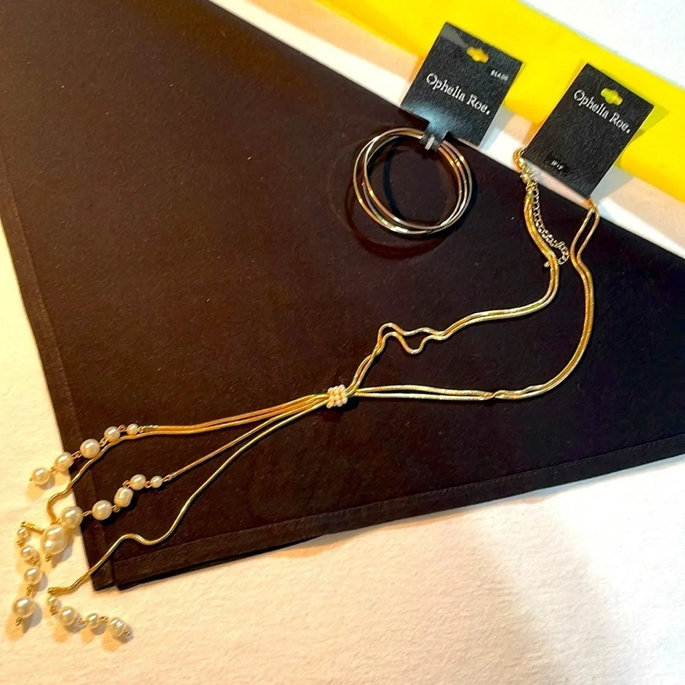 Bundle of 2 Gold Pearl Necklace & 3 Bangle Bracelets Ophelia Roe NWT